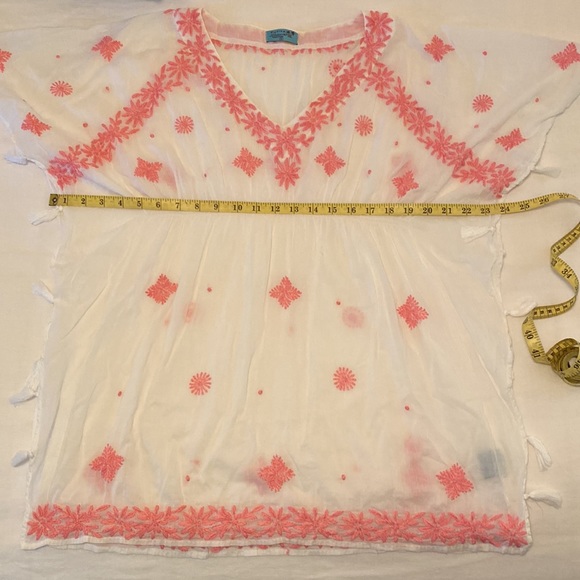 Original Letarte Maui HI Beach Coverup Pink White v-neck Embroidered XLP Floral - Picture 15 of 15